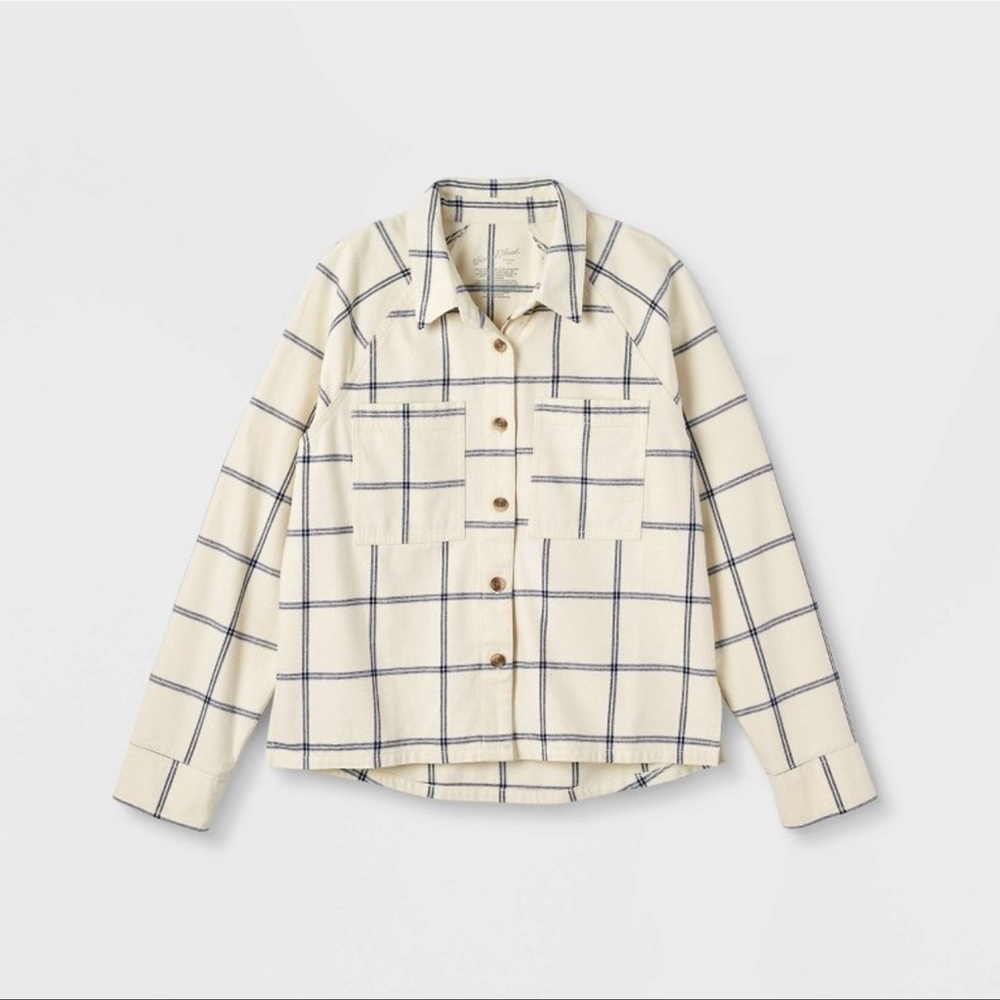 Universal Thread Cream Plaid Button-Front Shirt Jacket